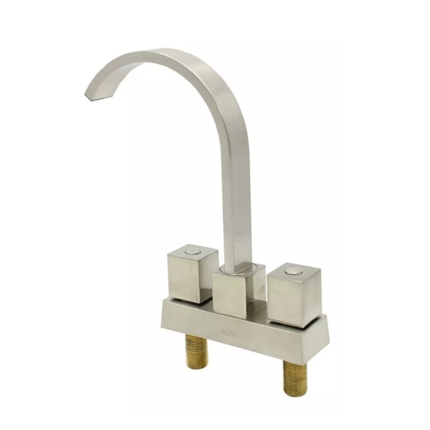 Llave Mezcladora Baño Lavabo Satinado Latón Maneral Cuadrado