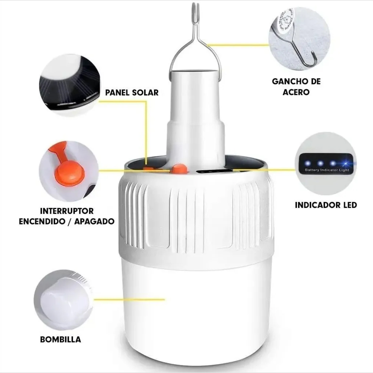 Foco Led Portatil Recargable Celda Solar 21w Megaluz Color Blanco