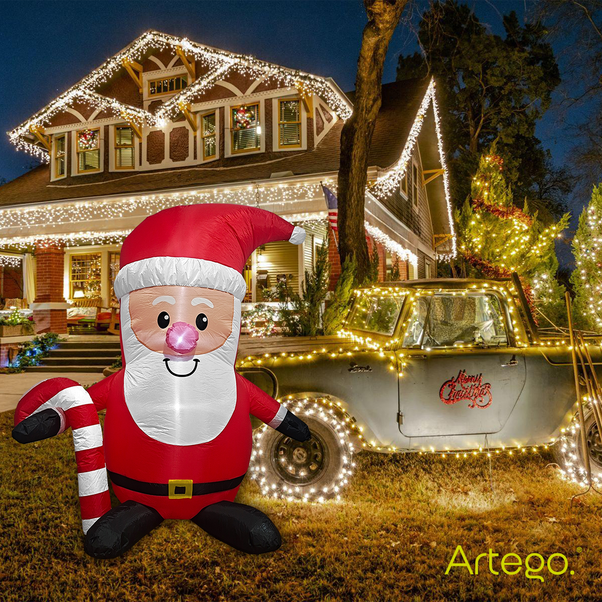 Inflable de navidad para exteriores Santa Claus con caramelo de 1.6m de alto con luces led Artego