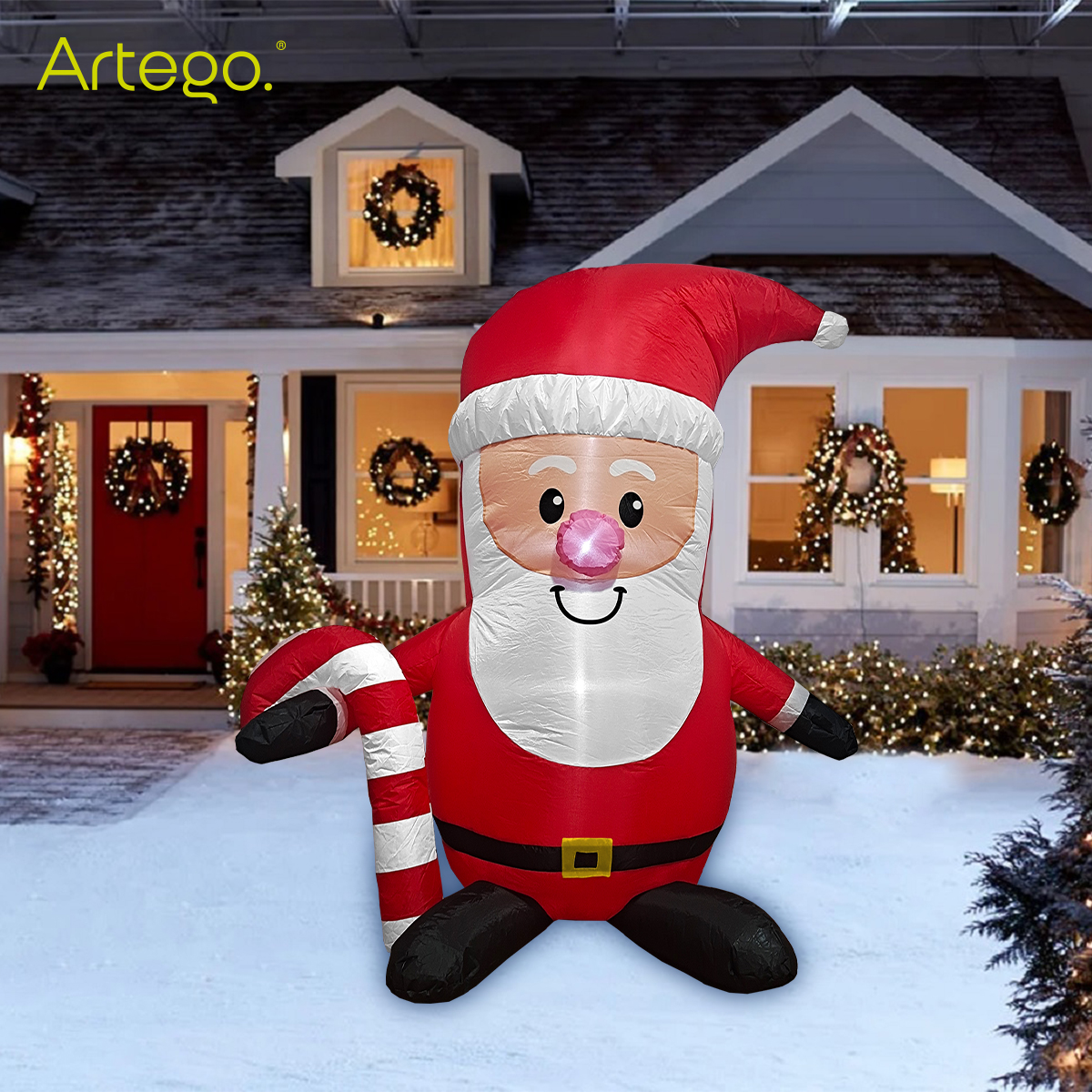 Inflable de navidad para exteriores Santa Claus con caramelo de 1.6m de alto con luces led Artego
