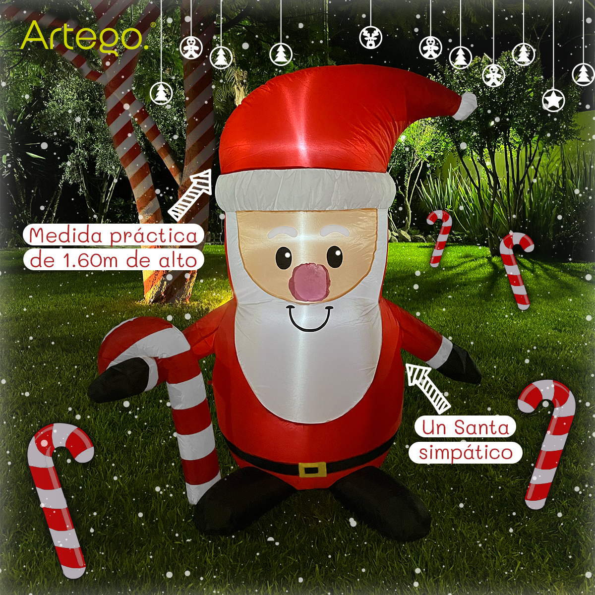 Inflable de navidad para exteriores Santa Claus con caramelo de 1.6m de alto con luces led Artego