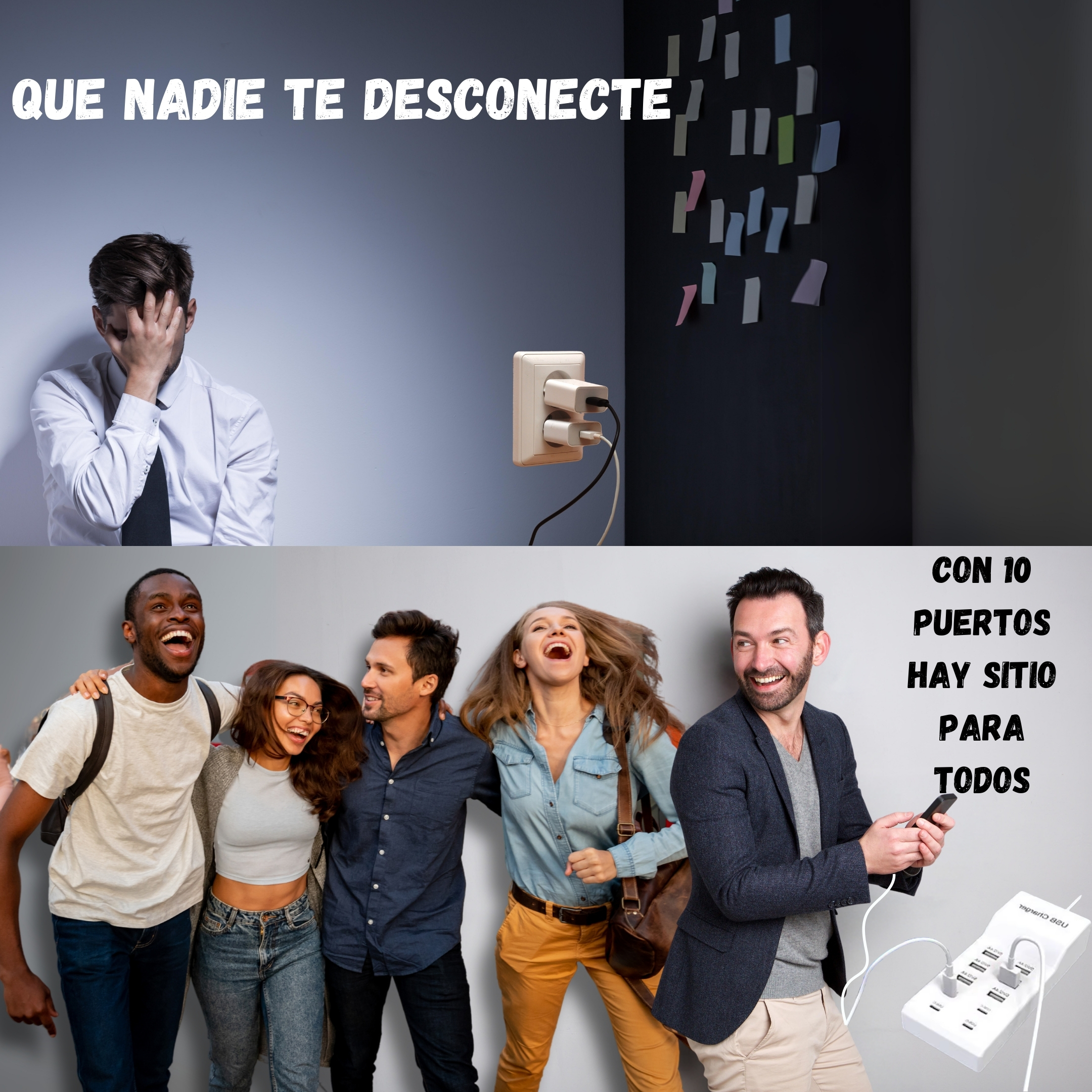 Cargador De Pared USB Y Tipo C Multi Contacto de 10 Puertos de 50 W