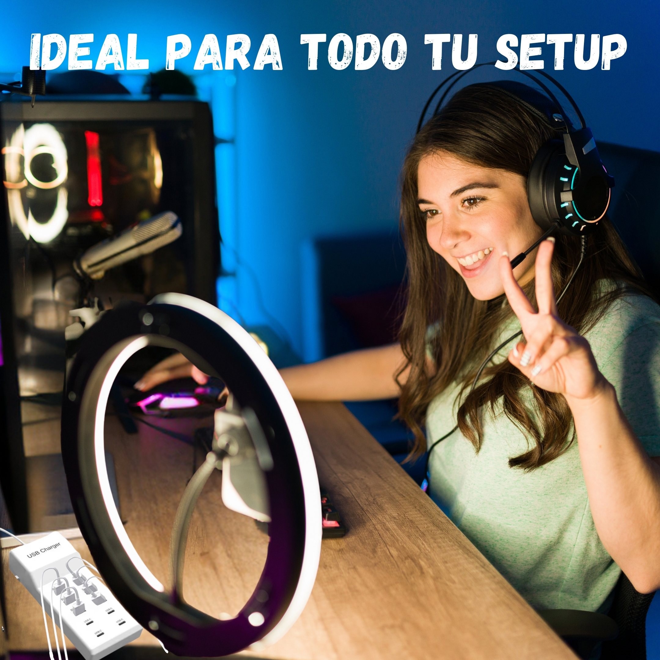 Cargador De Pared USB Y Tipo C Multi Contacto de 10 Puertos de 50 W
