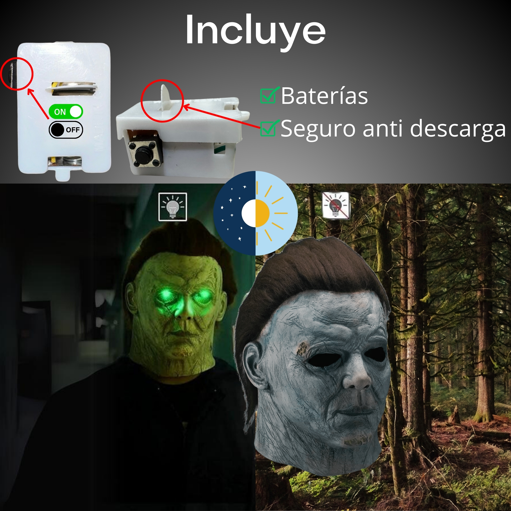 Mascara de Michael Myers Halloween Disfraz Látex Luz LED