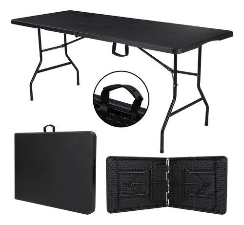 Mesa Plegable Plástico Tipo Portafolio 1.80 m Portátil Color Negro