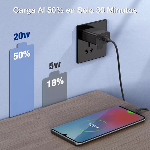 Cargador Tipo C 20w Carga Rápida Con Cable C A C 1m 1hora Gar153 Compatible Para iPhone 15 Samsung Xiaomi Huawei