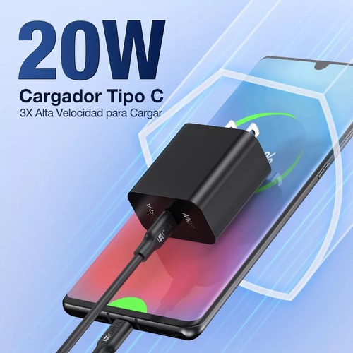 Cargador Tipo C 20w Carga Rápida Con Cable C A C 1m 1hora Gar153 Compatible Para iPhone 15 Samsung Xiaomi Huawei