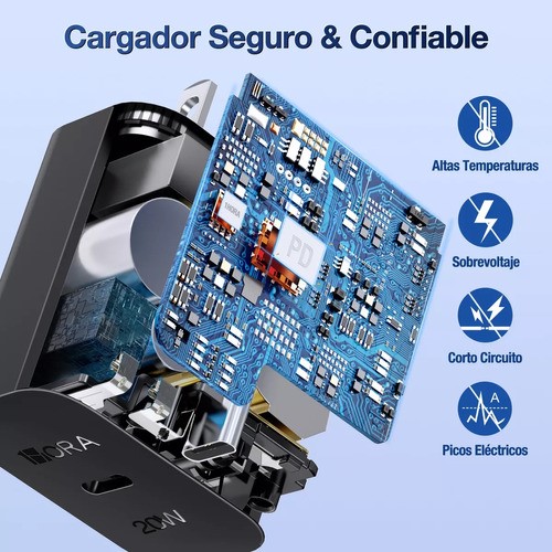 Cargador Tipo C 20w Carga Rápida Con Cable C A C 1m 1hora Gar153 Compatible Para iPhone 15 Samsung Xiaomi Huawei
