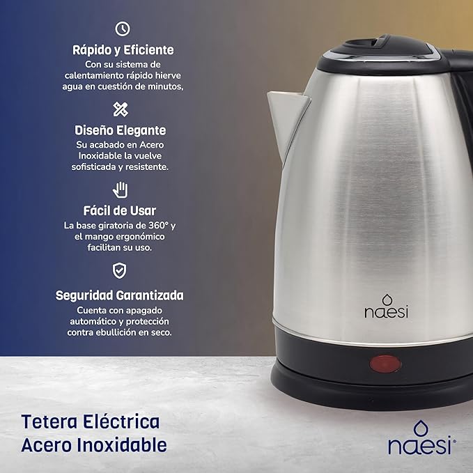 A Tetera Eléctrica 1.8 Litros Naesi Hervidor Eléctrico Acero Inoxidable AN301