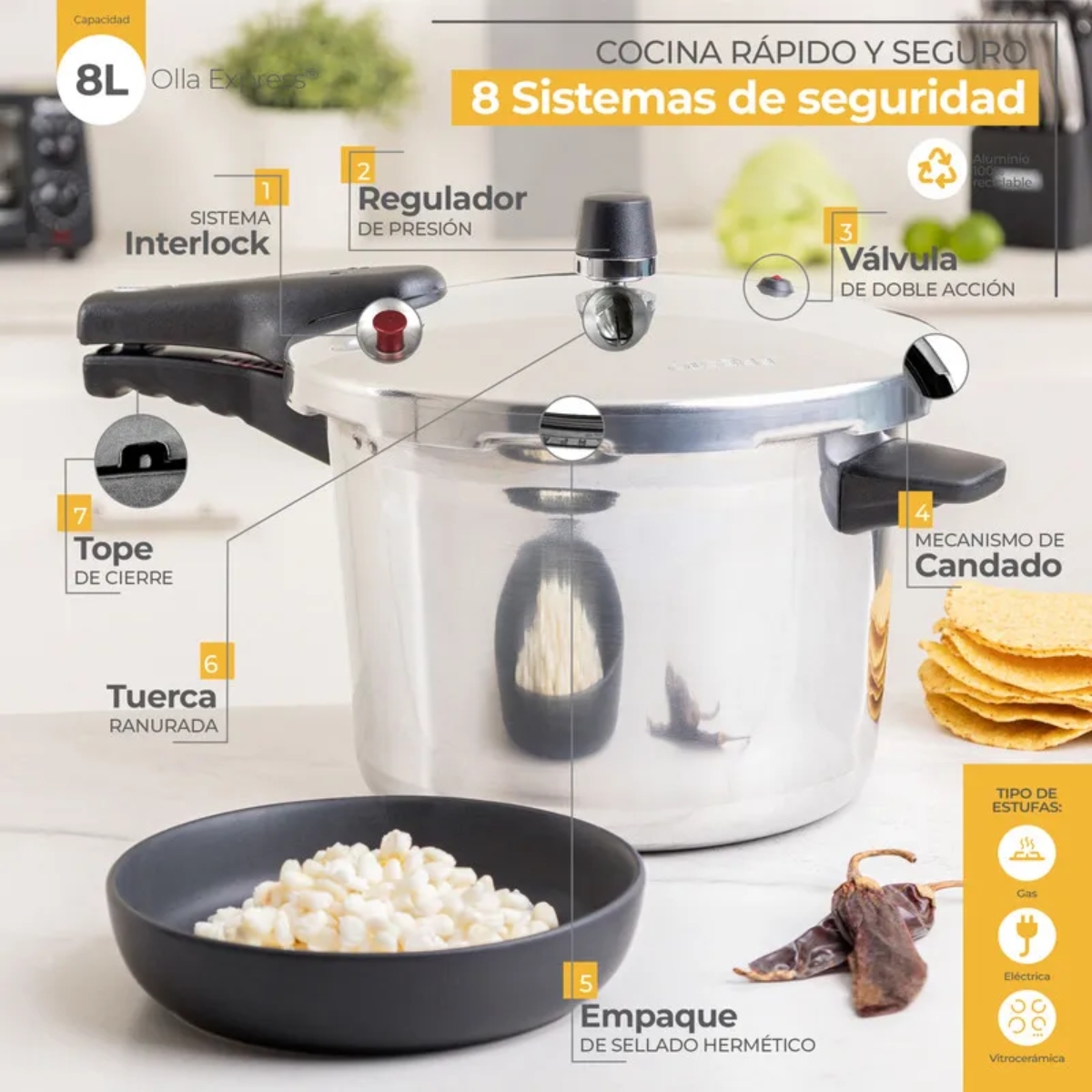 Olla de Presión Vasconia PRESTO 8 / 75491 Presto Premier 8L Aluminio ORTY3*
