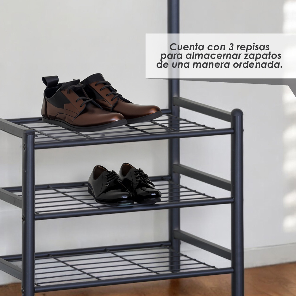 Ilios Innova | Perchero metálico de Entrada con Banco de Zapatos | Perchero para bolsas y abrigos 