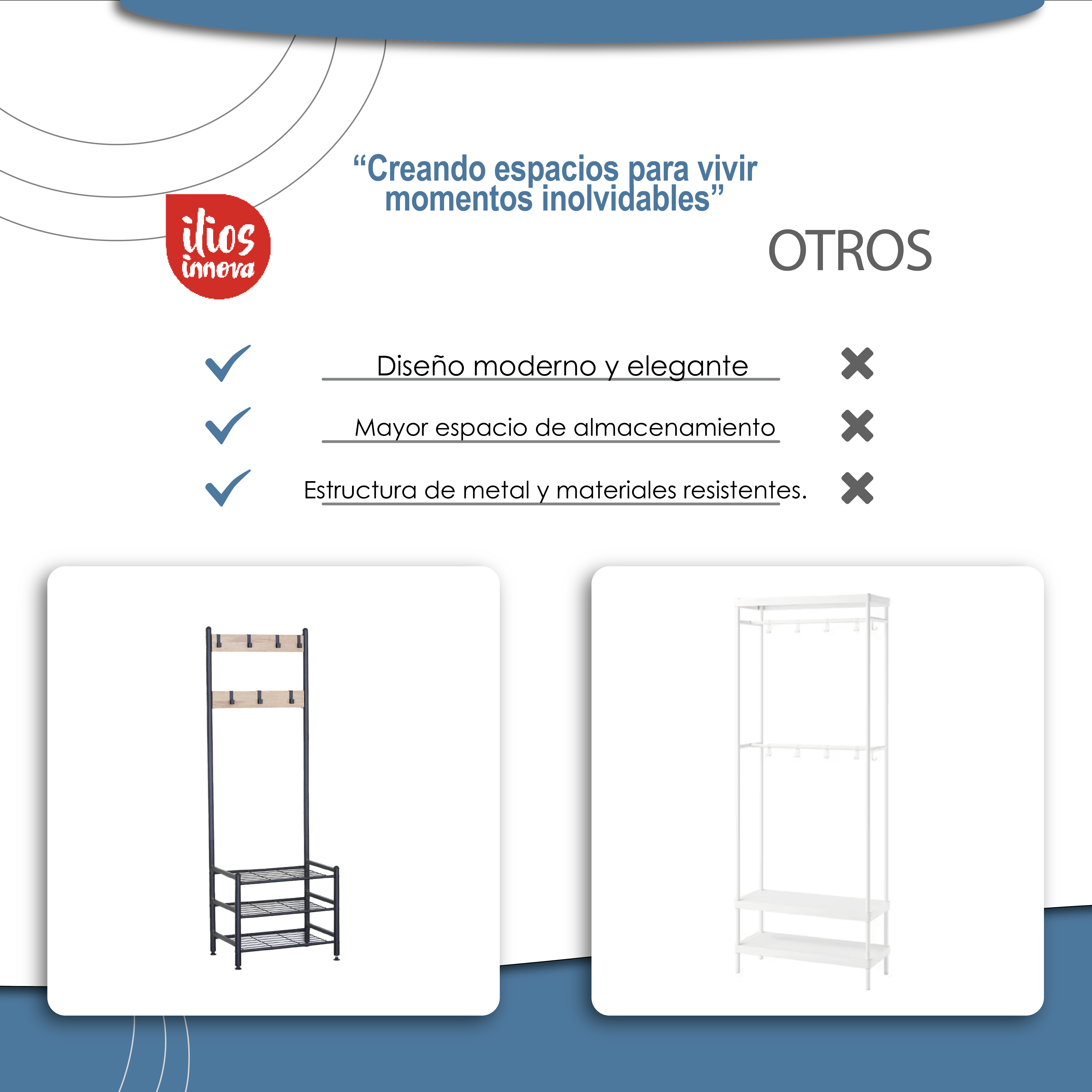 Ilios Innova | Perchero metálico de Entrada con Banco de Zapatos | Perchero para bolsas y abrigos 