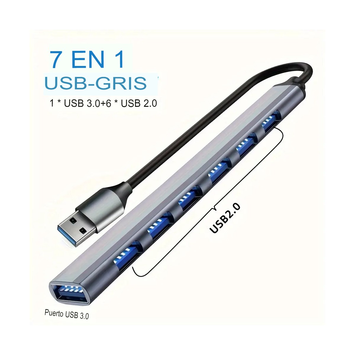 Hub Splitter Usb multicontacto Computadora Portatil Pc Macbook led gris memorias 3.0 2.0 7 en 1