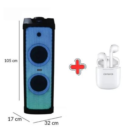 BOCINA LUZ LED Y SUPER BASS 2000W+ AUDIFONOS AIR PODS AIWA COMBO AWPOK200