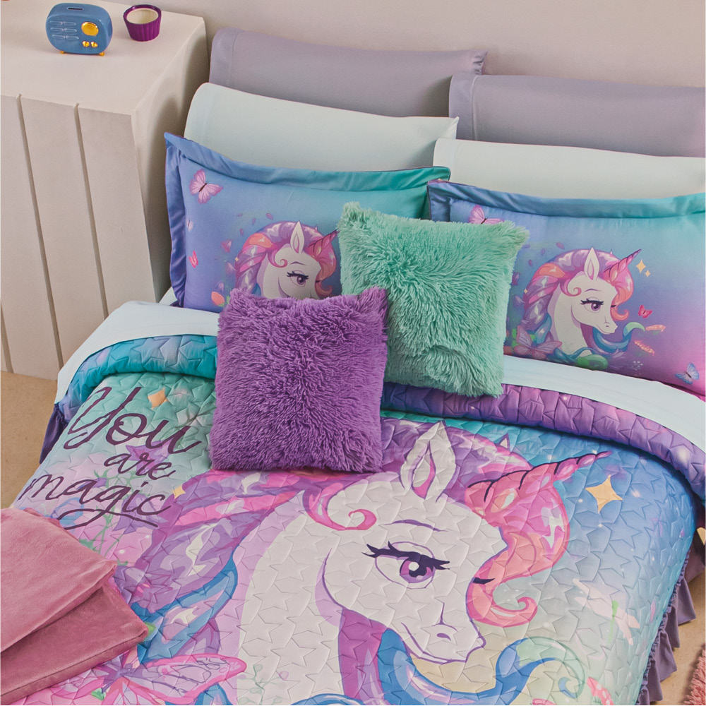 Colcha C/ Funda Unicornio Star Microfibra Individual Concord