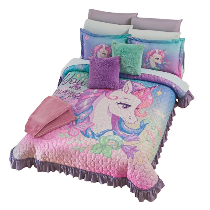 Colcha C/ Funda Unicornio Star Microfibra Individual Concord