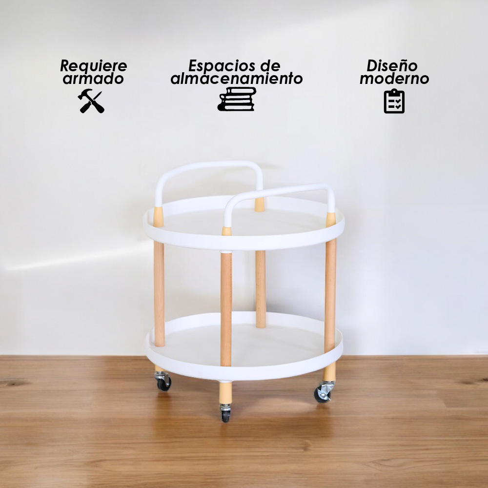 Ilios Innova | Mesa Auxiliar Redonda con Ruedas, Buros Para Recamara Minimalista Elegante