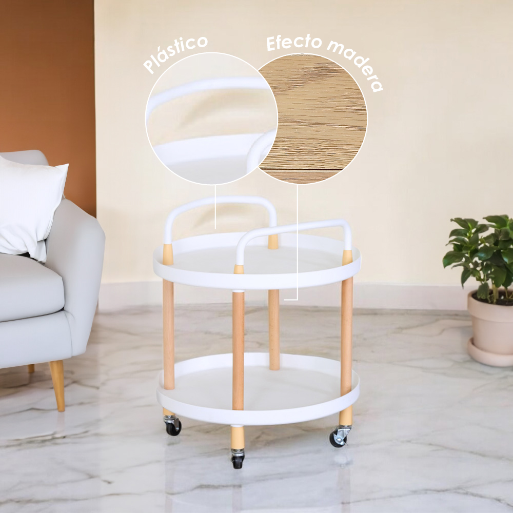 Ilios Innova | Mesa Auxiliar Redonda con Ruedas, Buros Para Recamara Minimalista Elegante