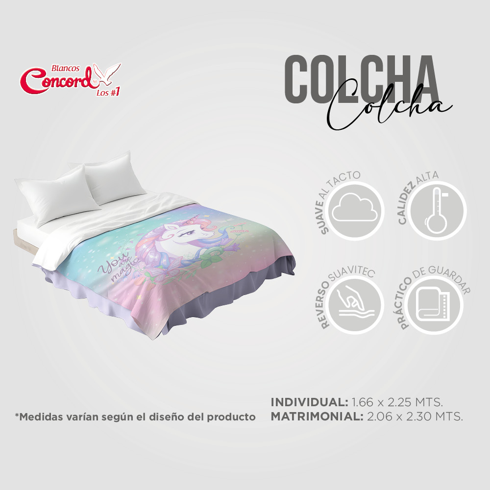 Colcha C/ Funda Unicornio Star Microfibra Individual Concord