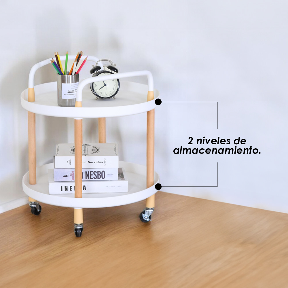 Ilios Innova | Mesa Auxiliar Redonda con Ruedas, Buros Para Recamara Minimalista Elegante