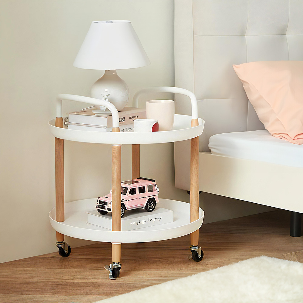 Ilios Innova | Mesa Auxiliar Redonda con Ruedas, Buros Para Recamara Minimalista Elegante