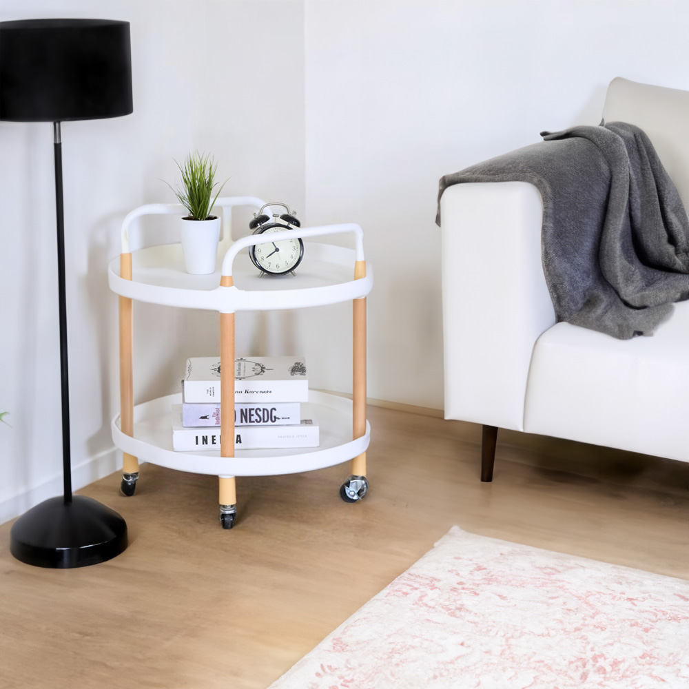 Ilios Innova | Mesa Auxiliar Redonda con Ruedas, Buros Para Recamara Minimalista Elegante