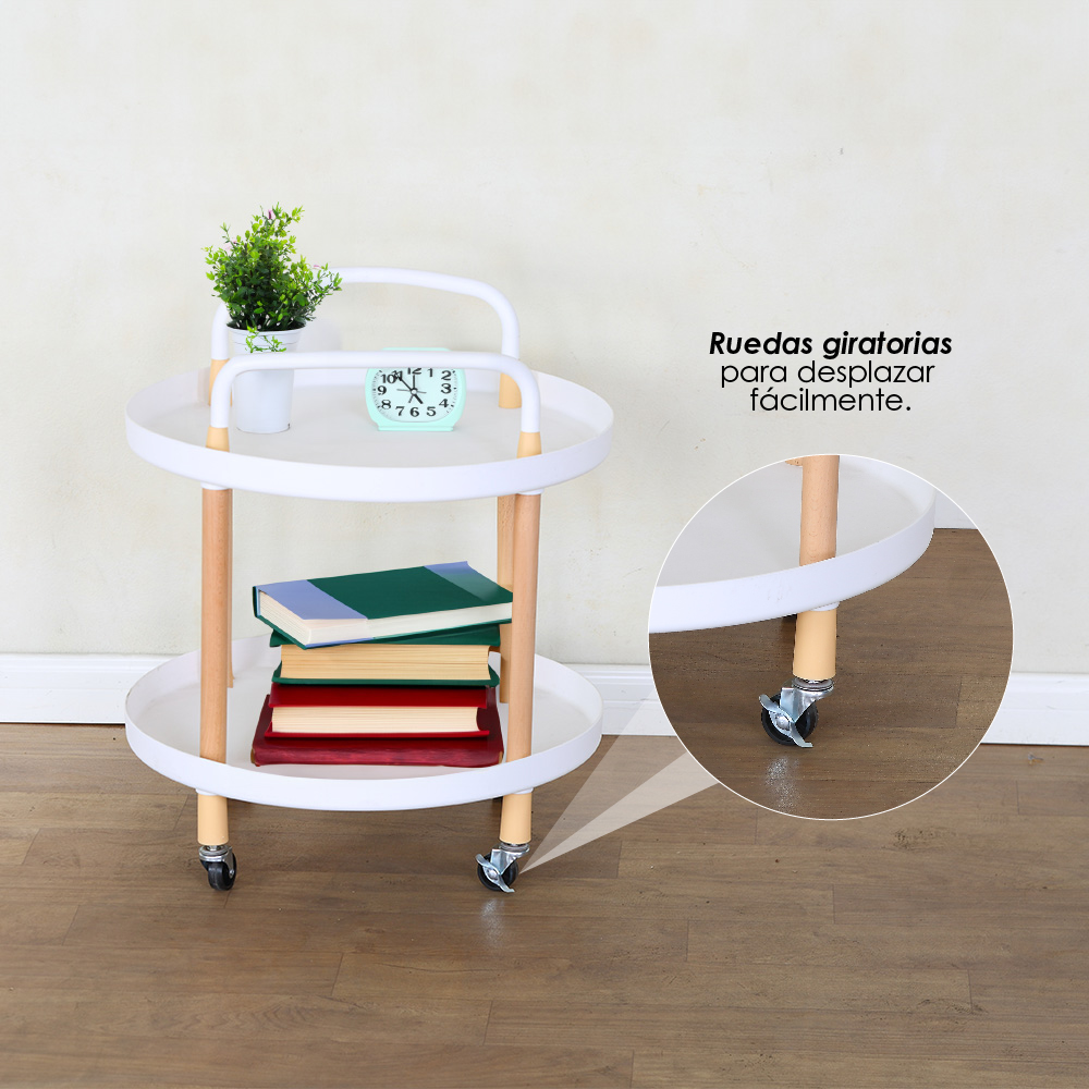 Ilios Innova | Mesa Auxiliar Redonda con Ruedas, Buros Para Recamara Minimalista Elegante