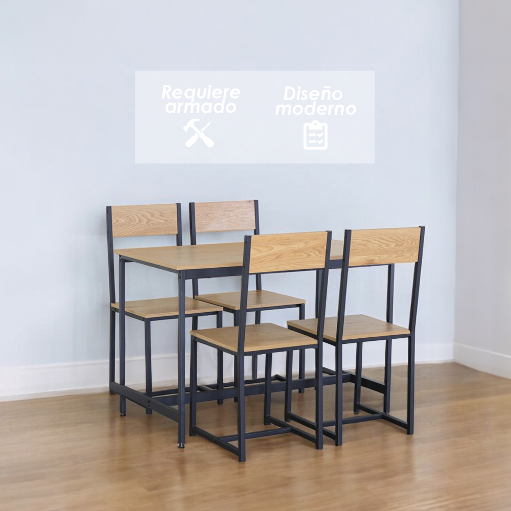 Ilios Innova | Comedor para 4 Personas, Madera y Metal durable y versátil