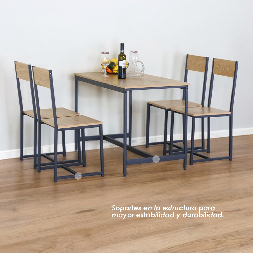 Ilios Innova | Comedor para 4 Personas, Madera y Metal durable y versátil