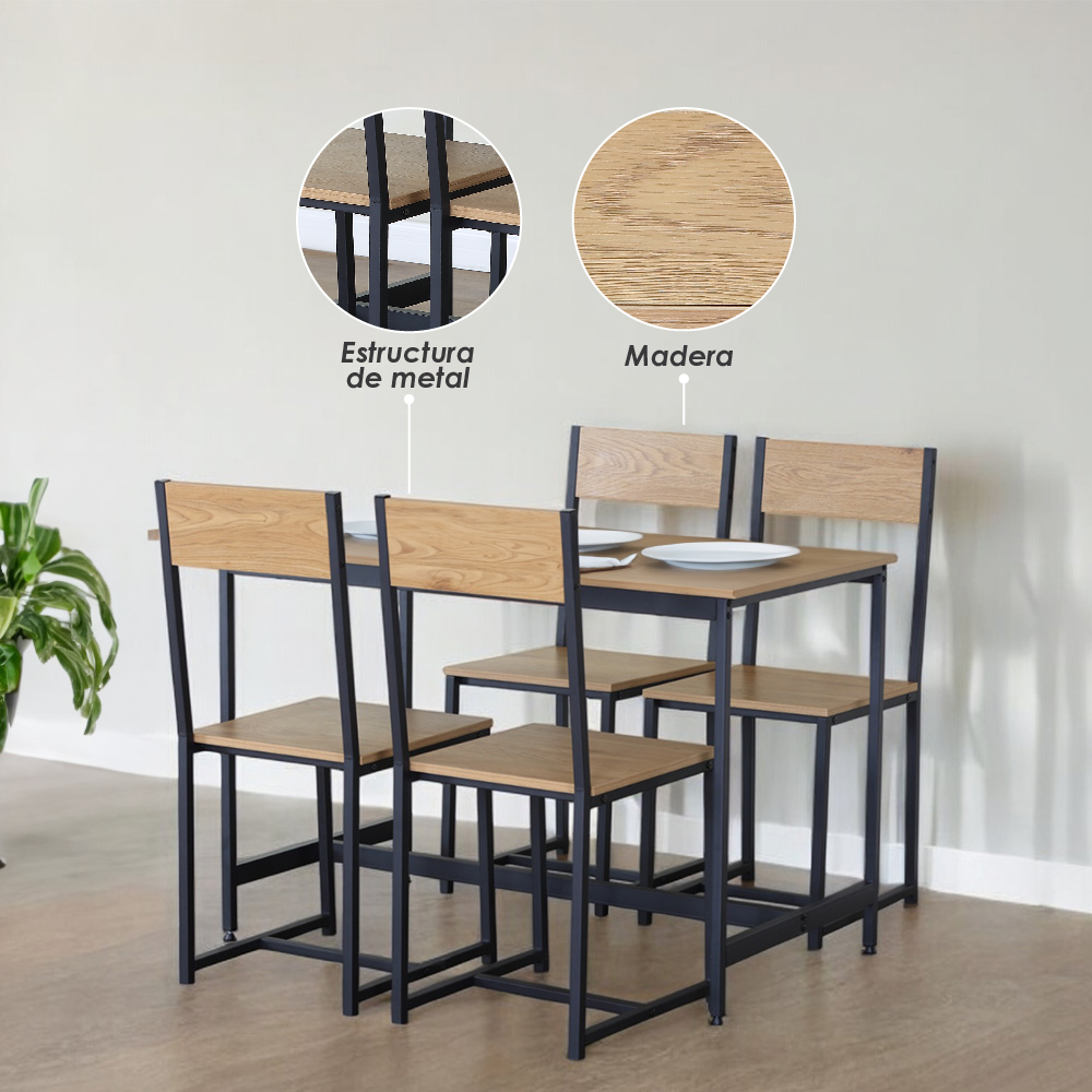 Ilios Innova | Comedor para 4 Personas, Madera y Metal durable y versátil