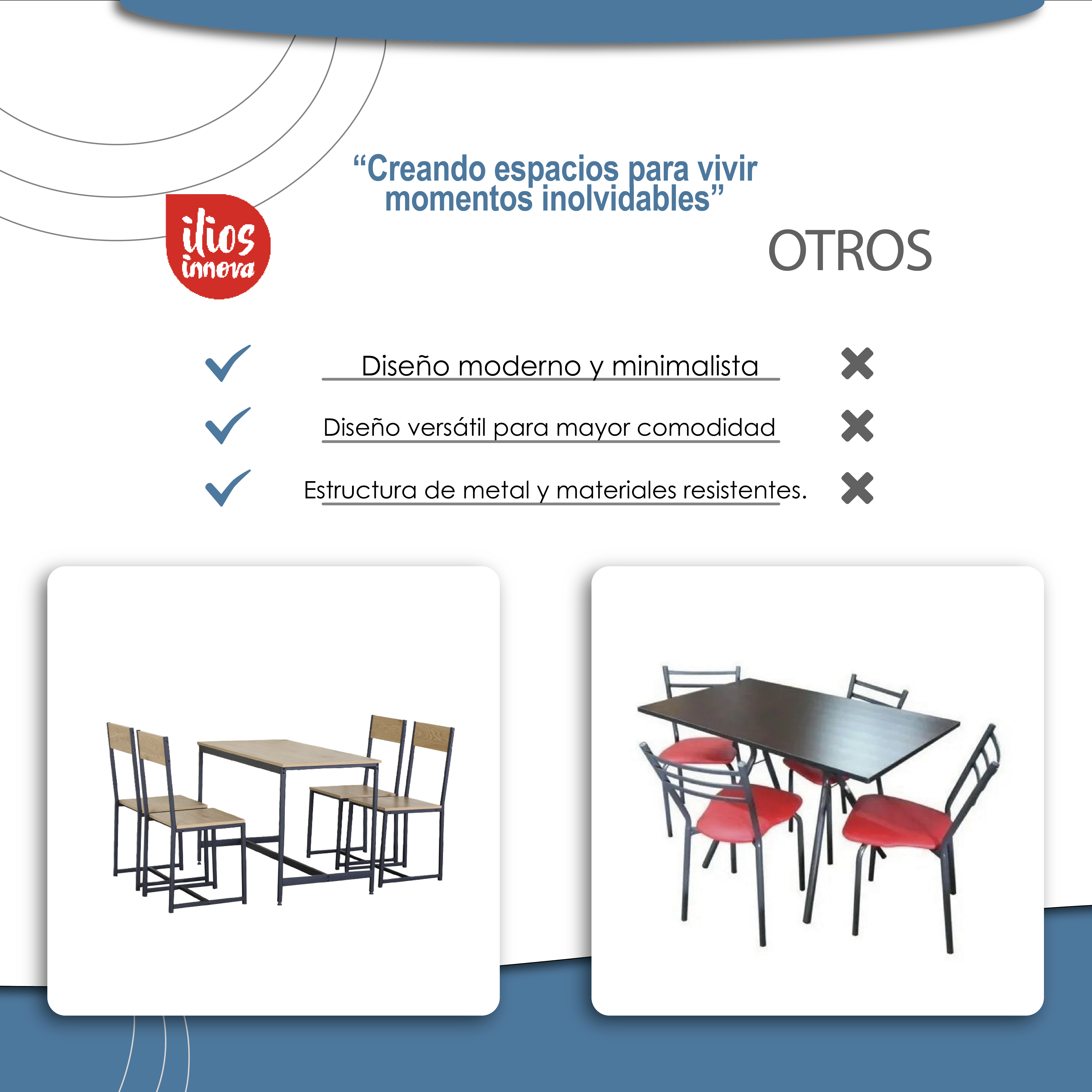 Ilios Innova | Comedor para 4 Personas, Madera y Metal durable y versátil