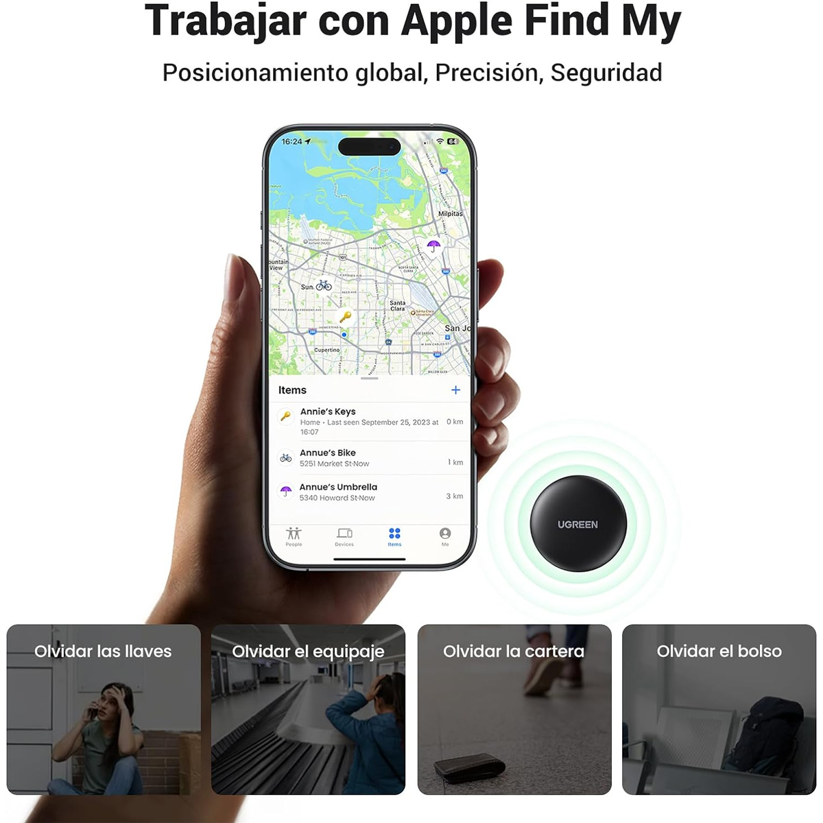 Rastreador Ugreen Smart Tag Compatible Con Apple Find My Airtag, Color Negro