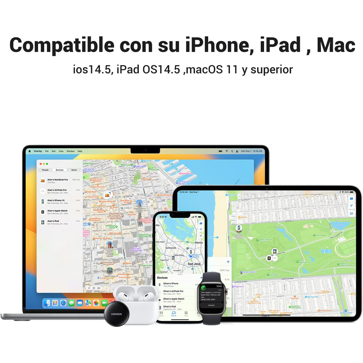 Rastreador Ugreen Smart Tag Compatible Con Apple Find My Airtag, Color Negro