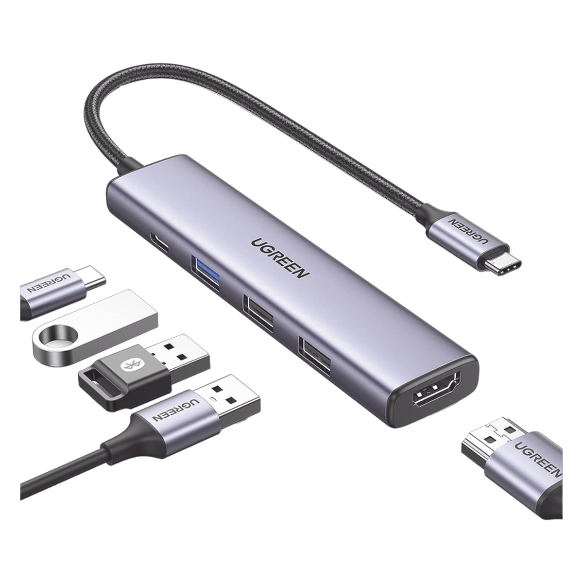 Adaptador Usb-c Hub 5 En 1, 1 Hdmi 4k, 3 Usb, 1 Type-c 100w