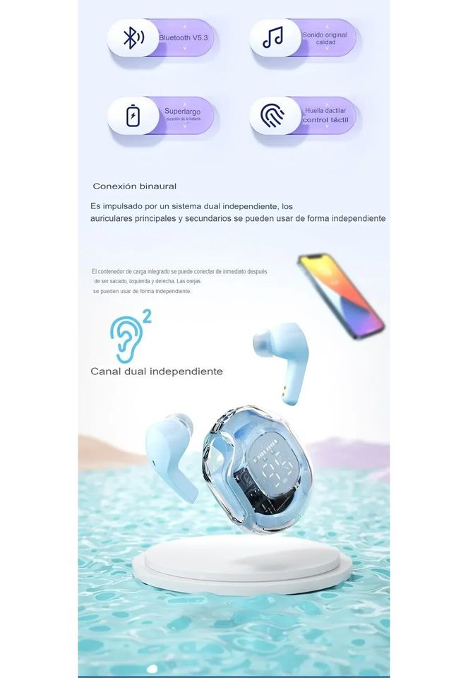 Audífonos verde audio inalámbricos Bluetooth pantalla deportivos juegos manos libres táctil led luz