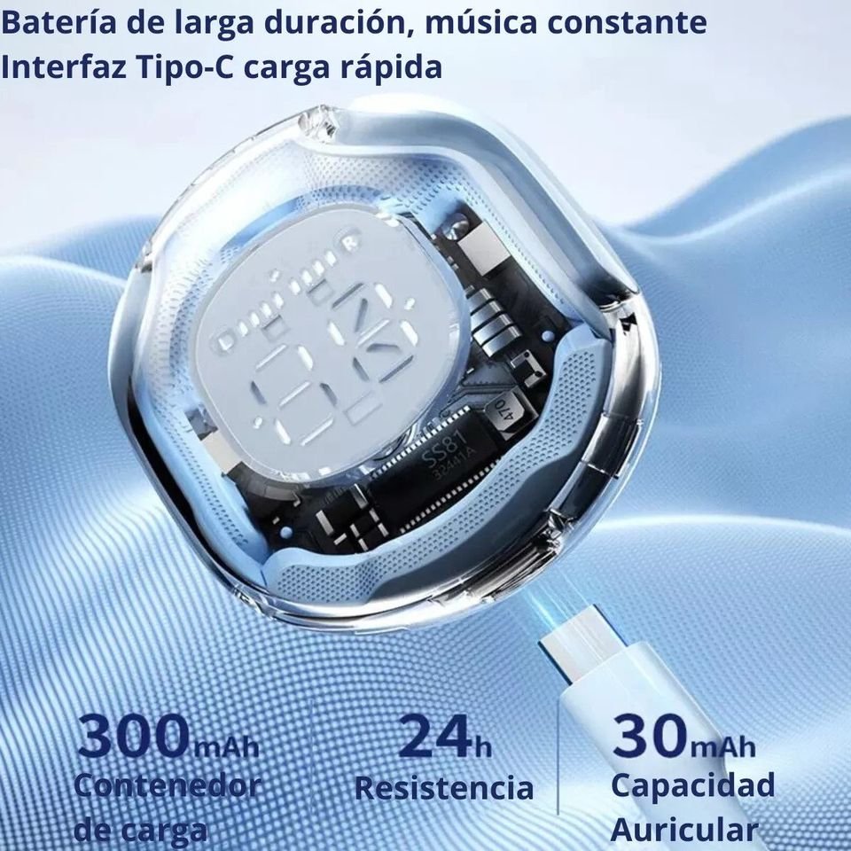 Audífonos verde audio inalámbricos Bluetooth pantalla deportivos juegos manos libres táctil led luz