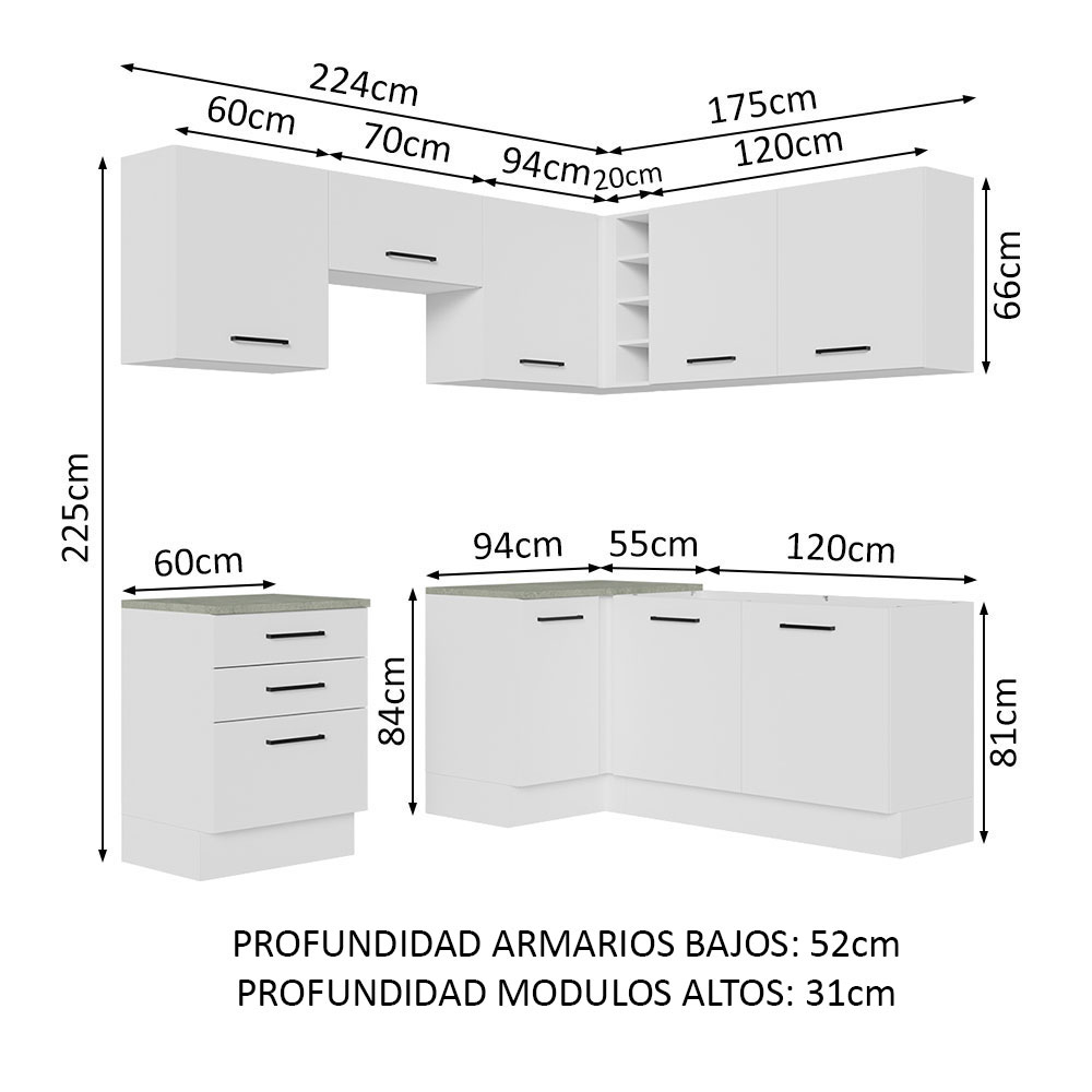 Cocina Integral de Esquina Ágata Madesa 399cm Blanco 02