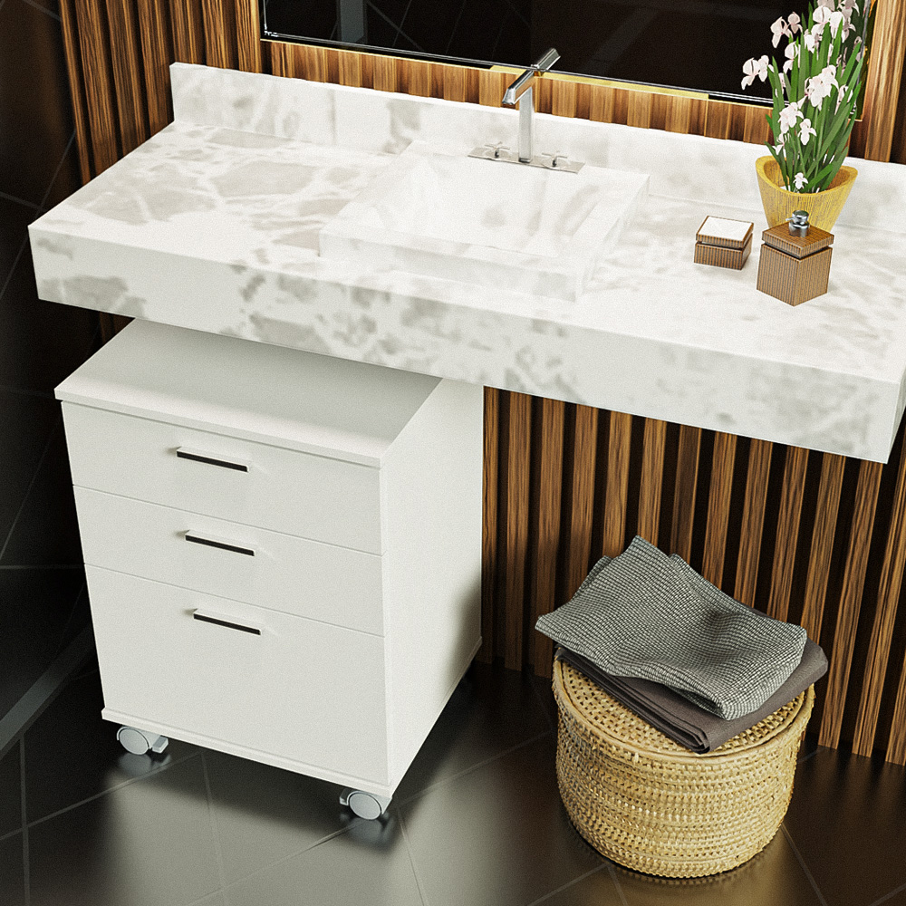 Cajonera para Baño con 3 Cajones y Ruedas Madesa Blanco 