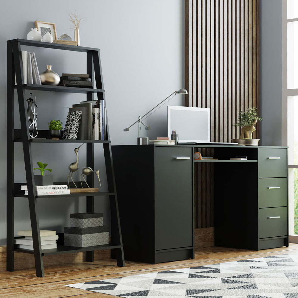 Escritorio Madesa Alaska Con Estantería Escalera Negro