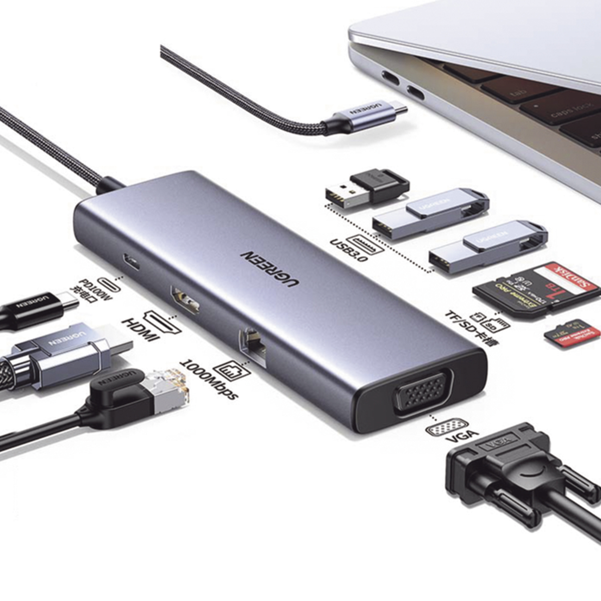 Hub Usb-c 9 En 1 | 3 Usb-a 3.0carga 100w Hdmi 4k@30hz Rj45 C