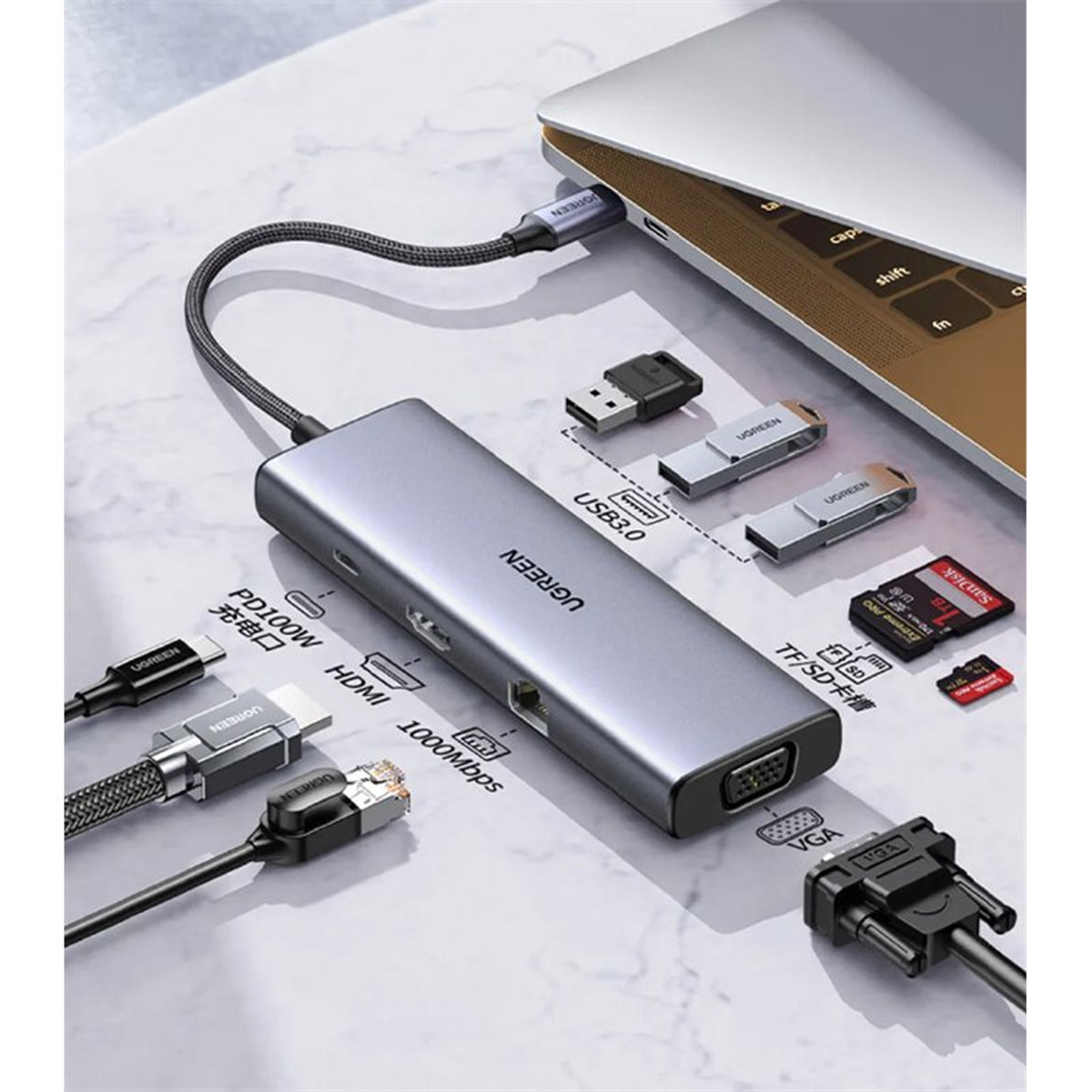 Hub Usb-c 9 En 1 | 3 Usb-a 3.0carga 100w Hdmi 4k@30hz Rj45 C