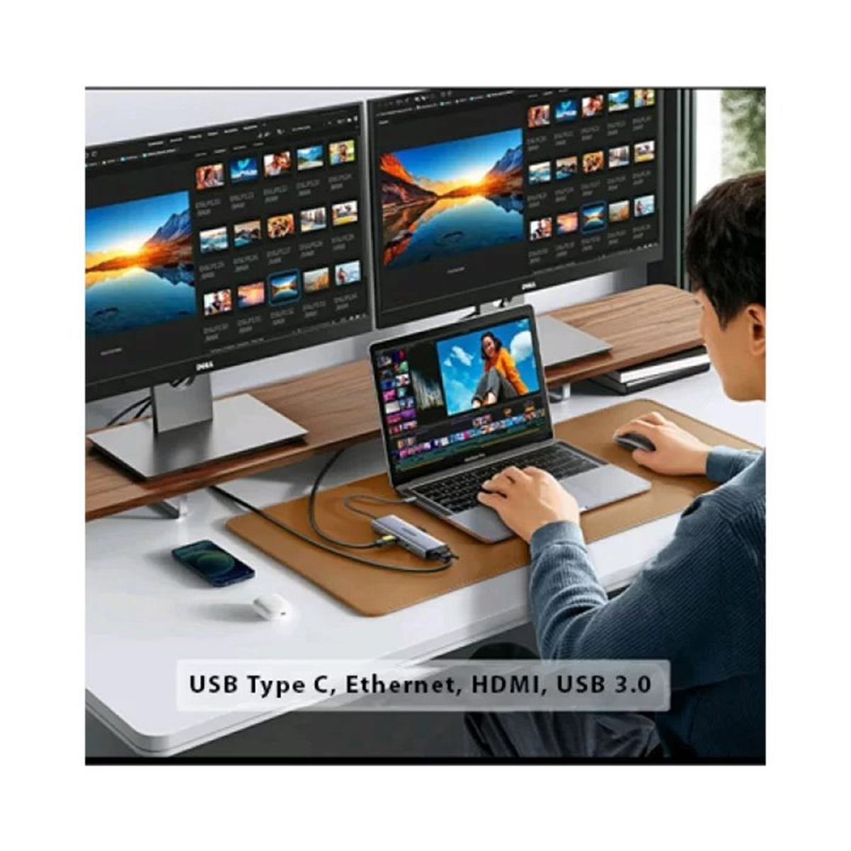 Hub Usb-c 9 En 1 | 3 Usb-a 3.0carga 100w Hdmi 4k@30hz Rj45 C