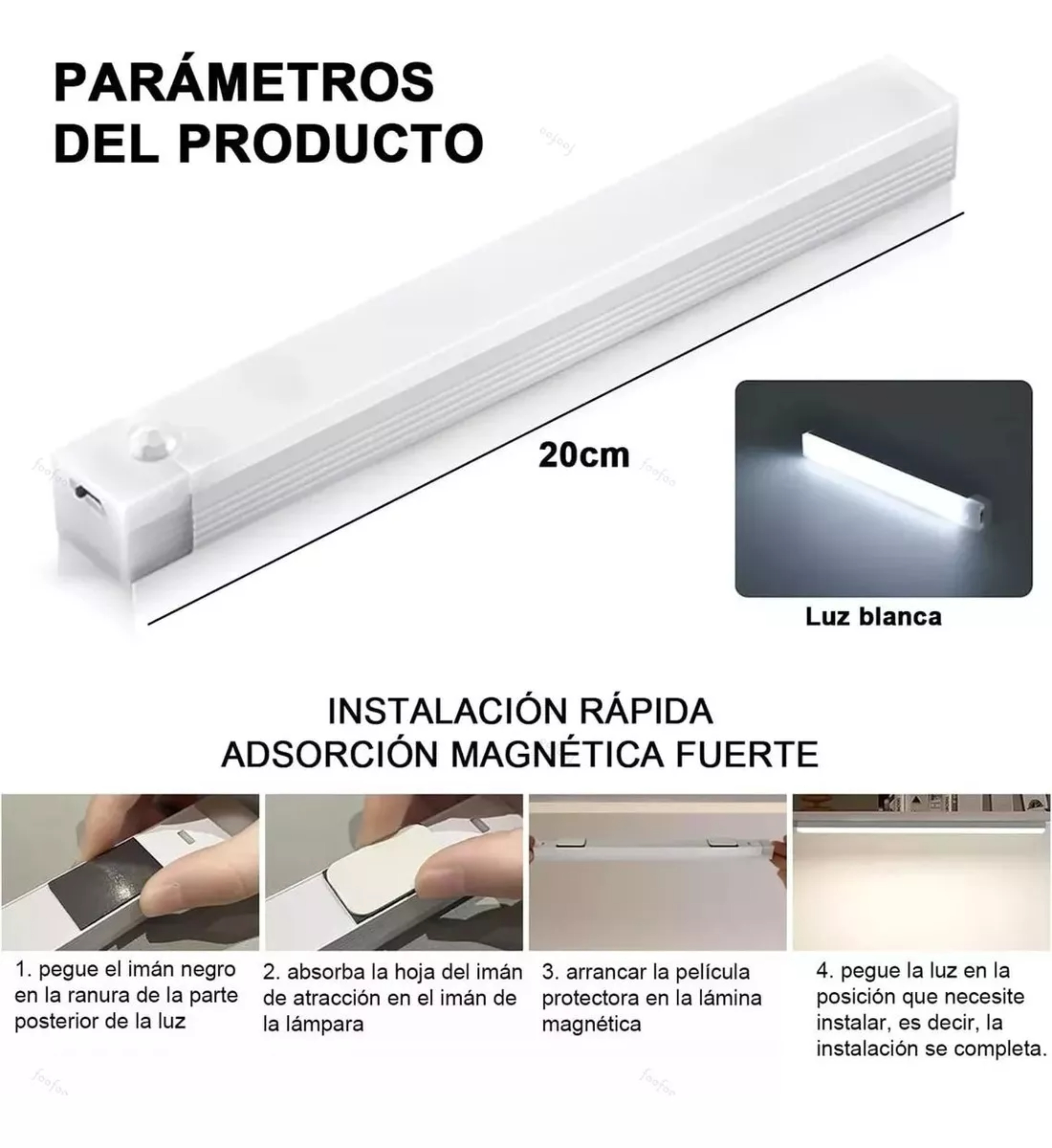 Con Sensor Movimiento Luz De Led Clóset Usb 3 Piezas