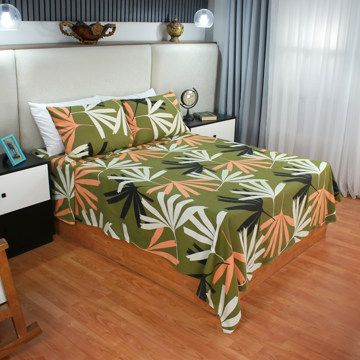 Sábana De Franela King Size Estampado - Pesto 100% - Tacto Suave