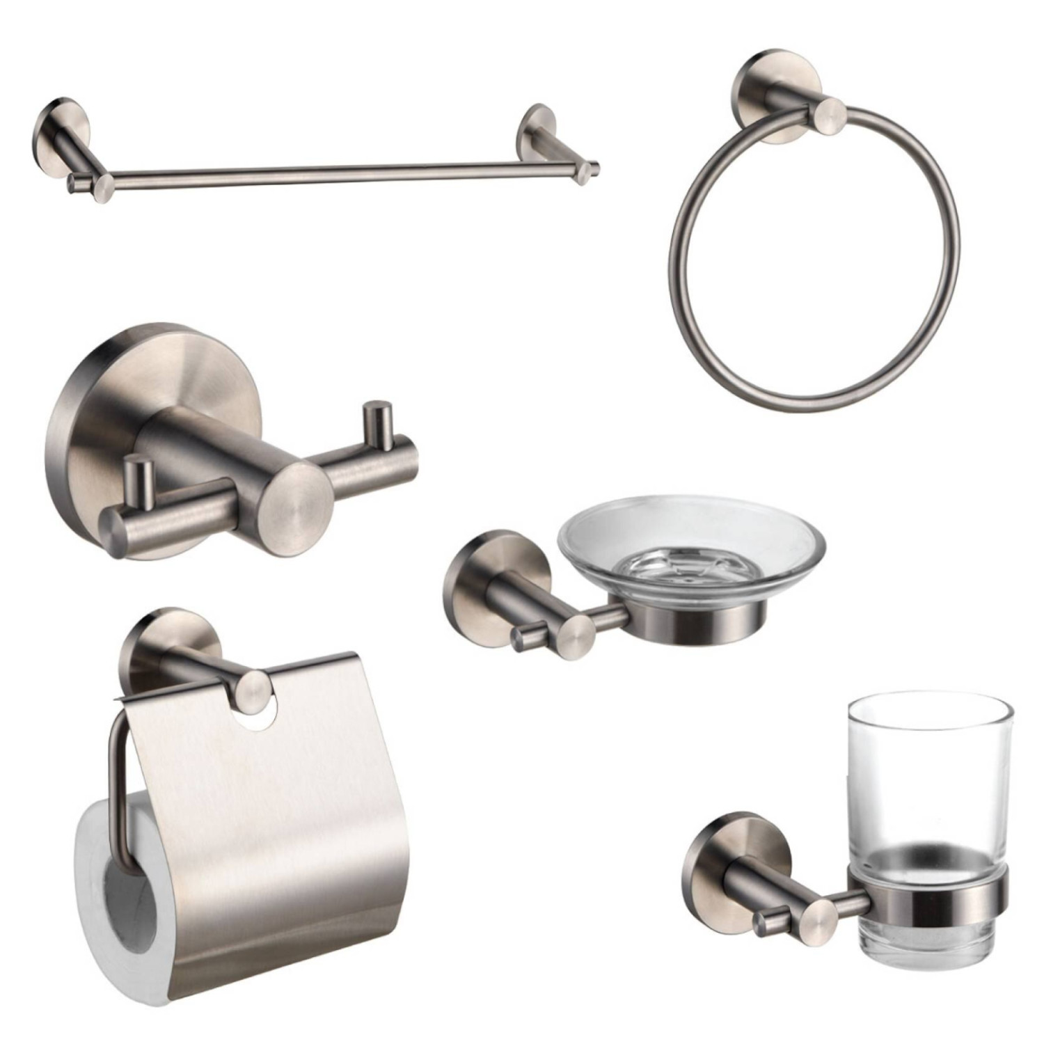 Juego De 6 Accesorios Para Baño Rubinett Acero inoxidable 304  Satinado de Lujo
