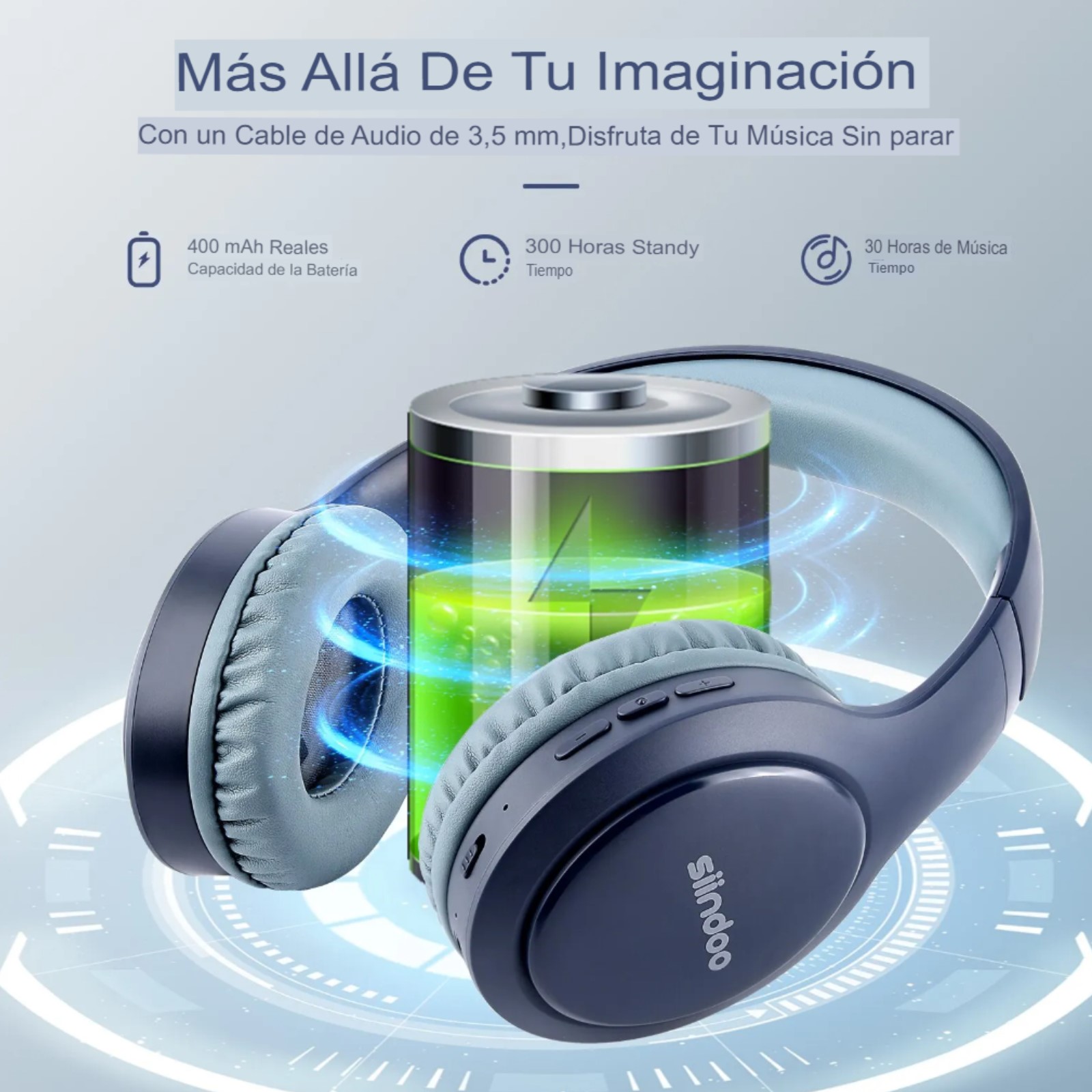 Audifonos inalámbricos Bluetooth estéreo plegables azul micrófono cancelación ruido supergraves cel