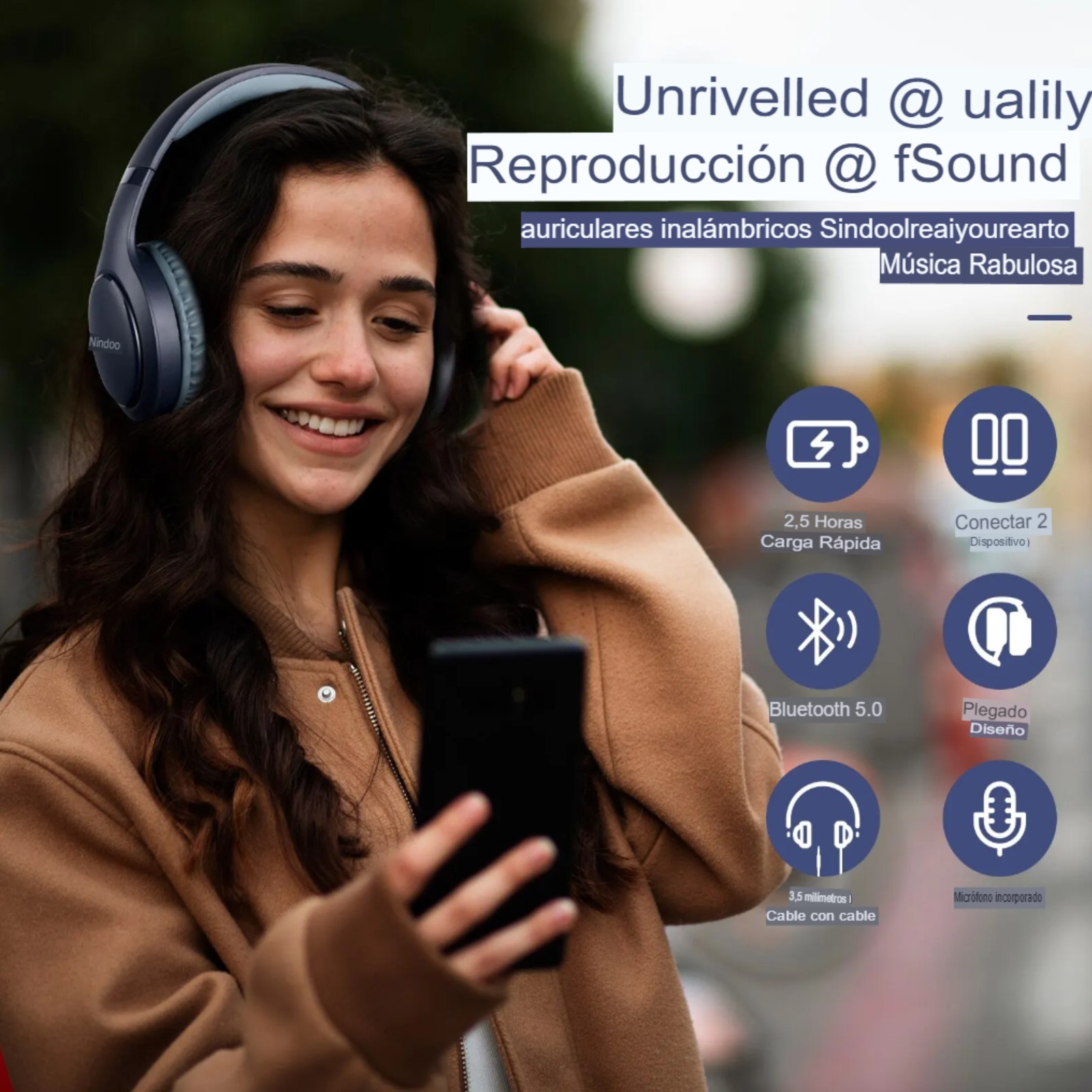 Audifonos inalámbricos Bluetooth estéreo plegables azul micrófono cancelación ruido supergraves cel