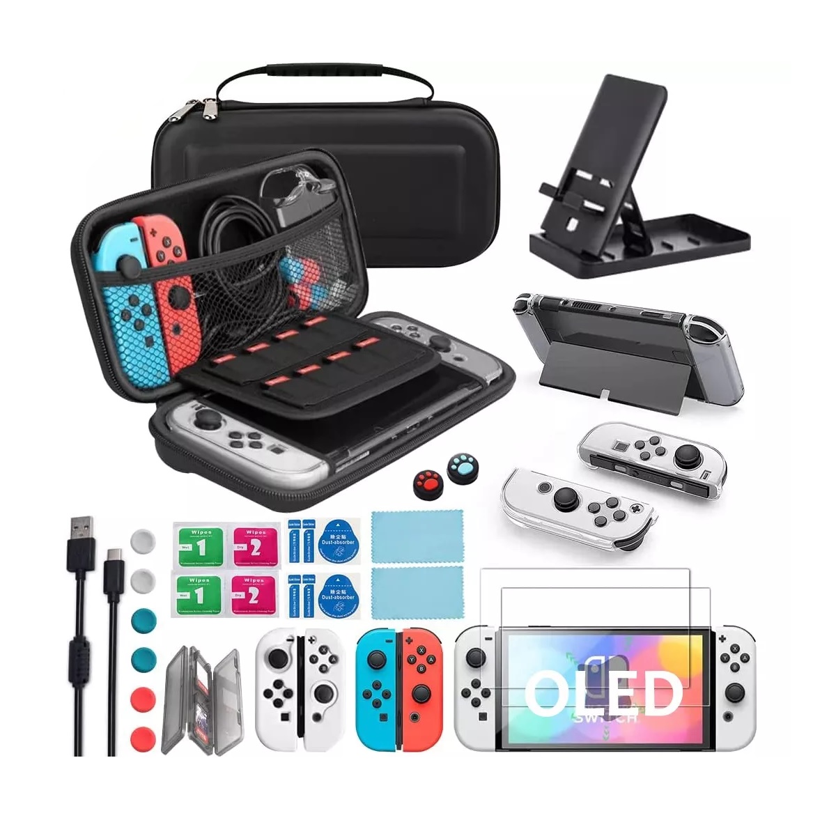 Kit De Accesories Para Nintendo Switch Oled Con Funda 29pcs