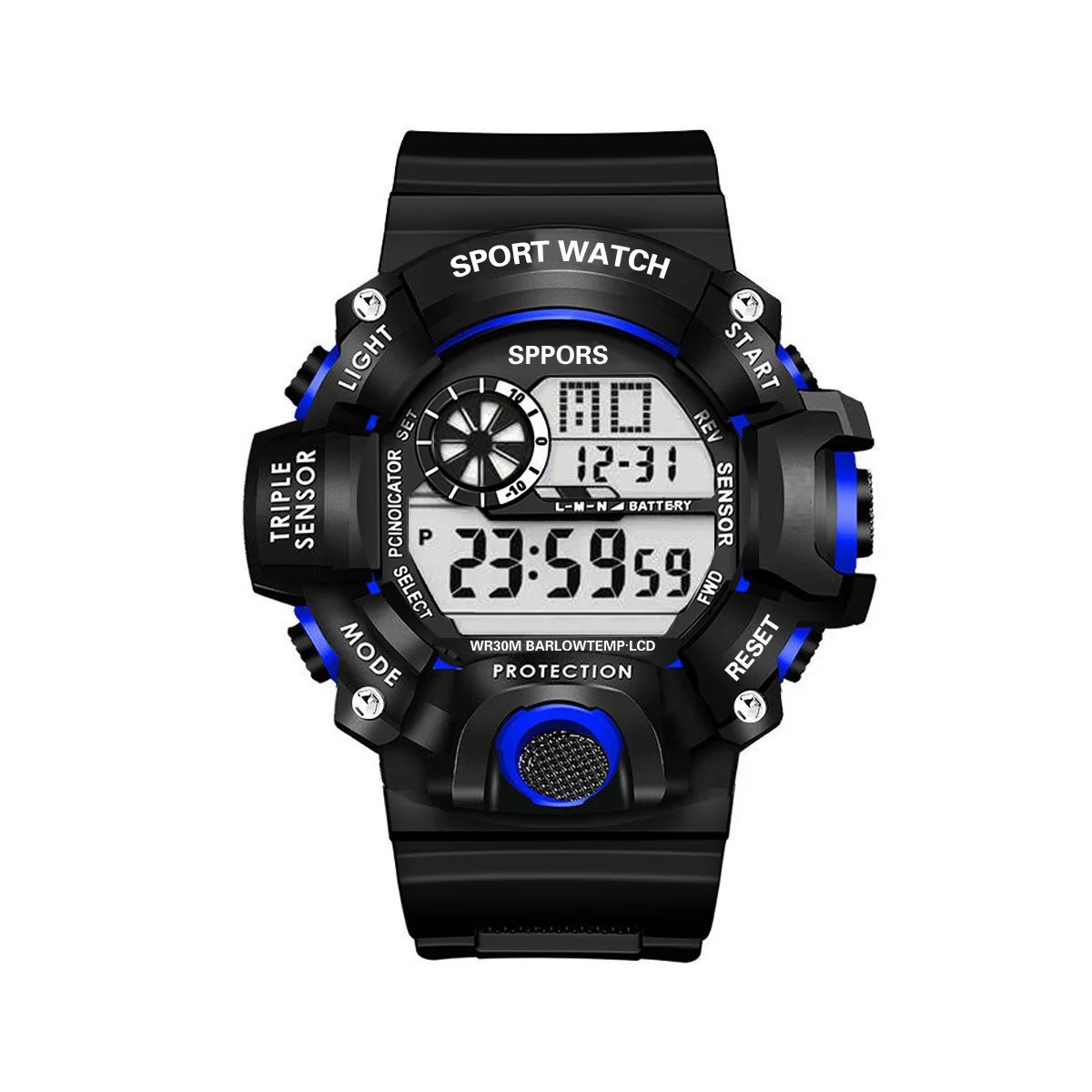 Reloj Digital LED azul negro deportivo multifunción militar luz alarma contra agua pulsera digital