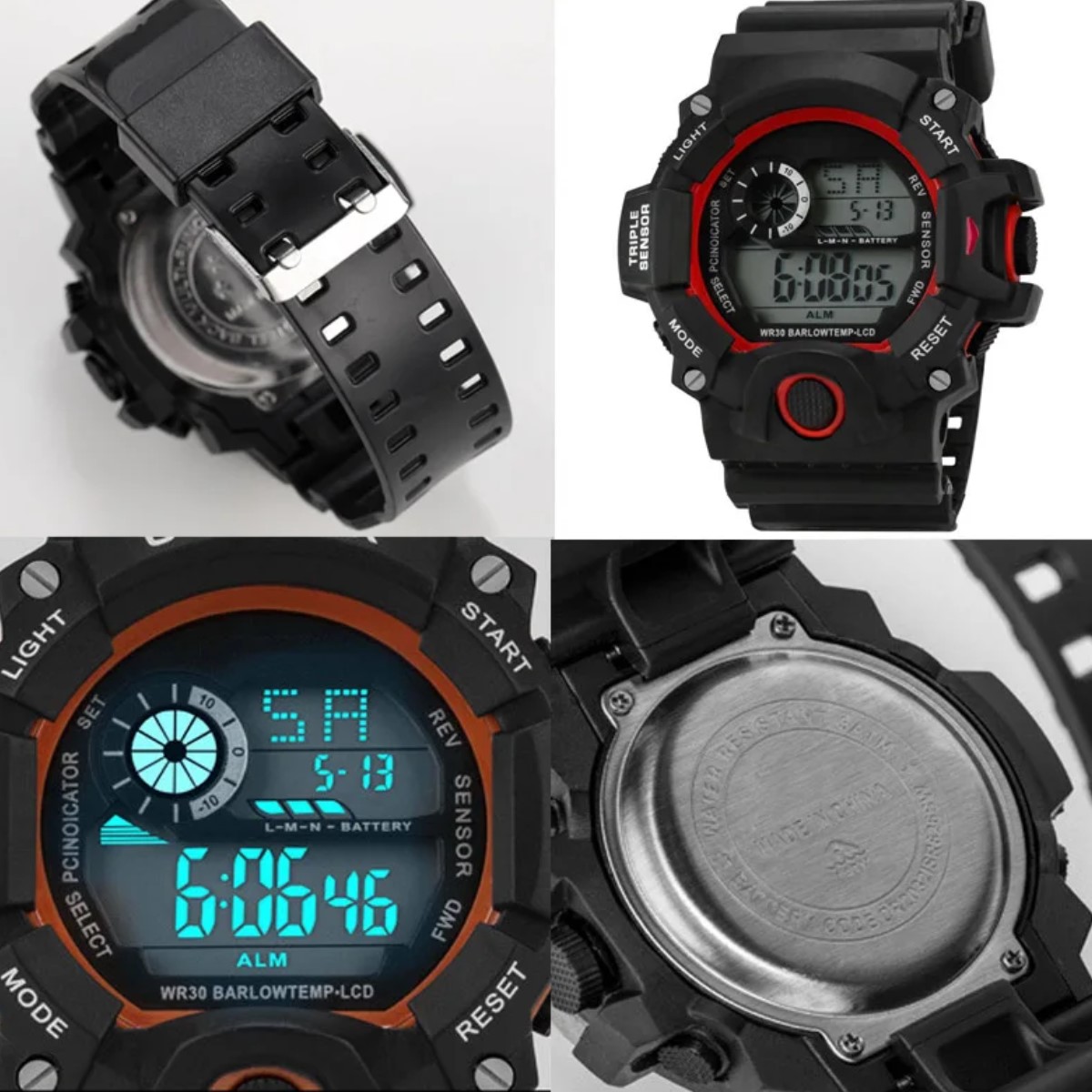 Reloj Digital LED azul negro deportivo multifunción militar luz alarma contra agua pulsera digital